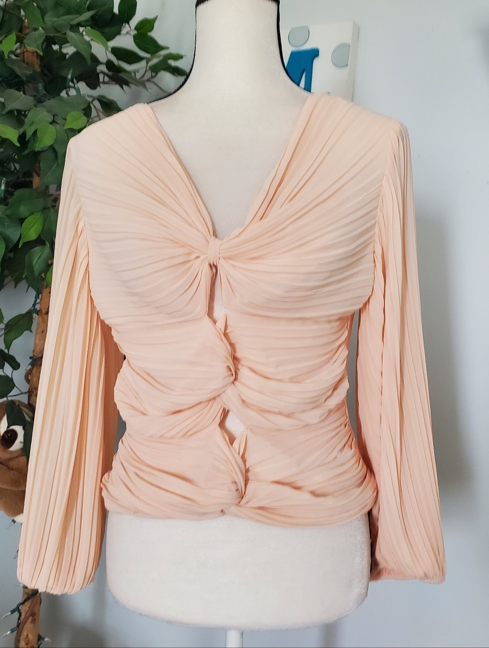 Lulus Win Again Accordion Pleated Knotted Blush Pink L